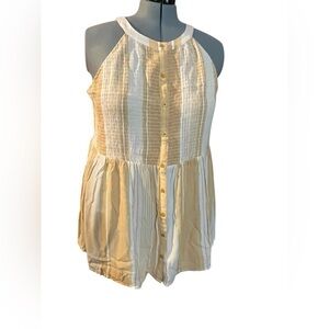 Torrid Yellow gold Striped Button Up boho ruched Sleeveless baby doll top 3X